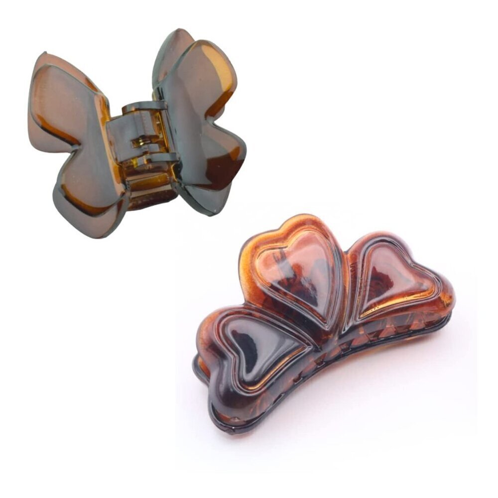French Small Shell 1 3/4" Celluloid Acetate Set of 2 Love Hearts Hair Clip Butte